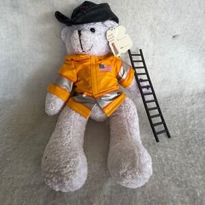 Firefighter Bear Plush Toy with Hat and Ladder Costume